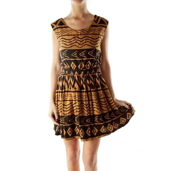 MINKPINK Brown Black Tribal Print Dress - Picture 2 of 3